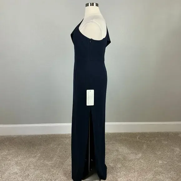 Adrianna Papell One Shoulder Long Column Evening Gown Navy Blue Size 16 Dress - Picture 6 of 12